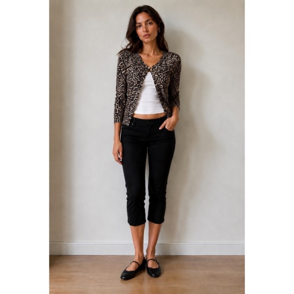 August Silk Leopard Print Tiny Cardigan 100%  Silk Balletcore French Girl Size M